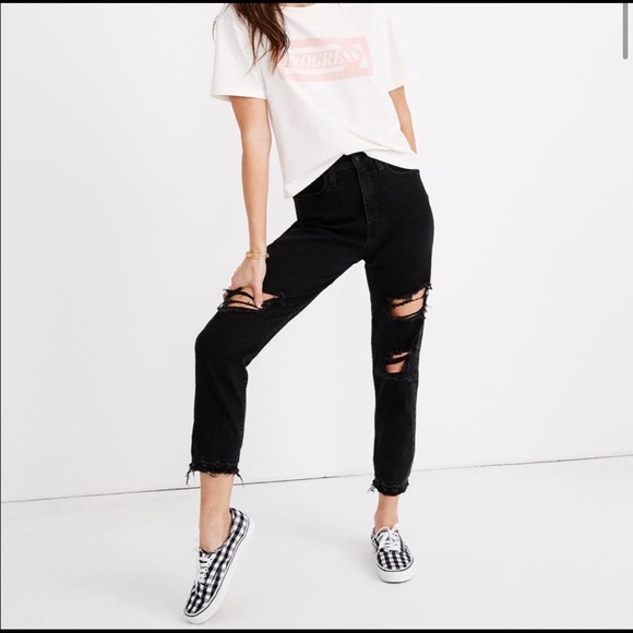 Madewell 29 Black Ripped Mom Jeans Raney Wash NWOT - Picture 4 of 8